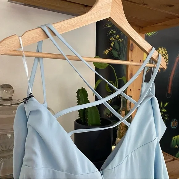 Revolve Superdown Baby Blue Deep V-Neck Sammie Mini Skater Dress Large - Picture 9 of 14